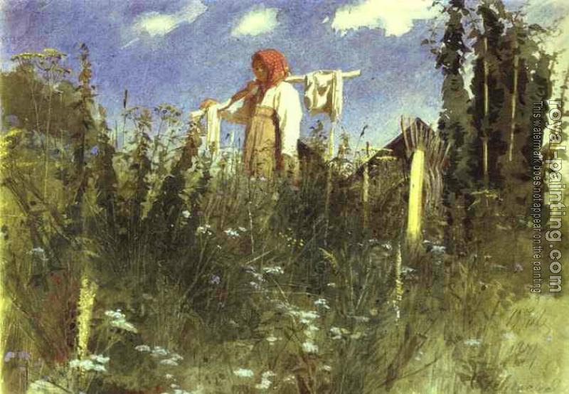 Ivan Nikolaevich Kramskoy : Girl with Washed Linen on the Yoke